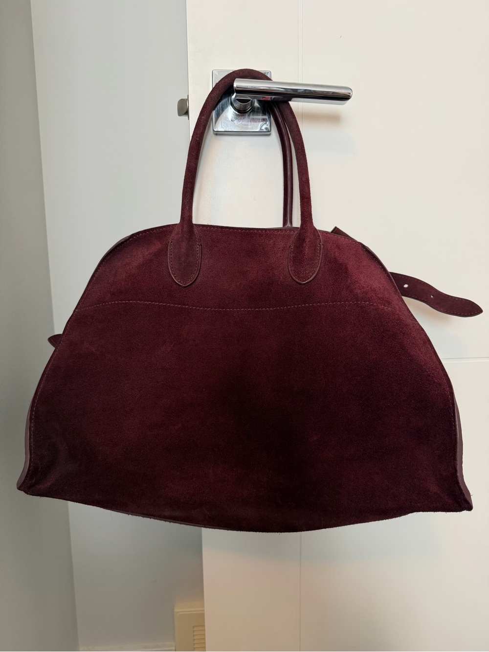 Suede Large Satchel Handbag in Deep Burgundy- The Row Margot dupe
